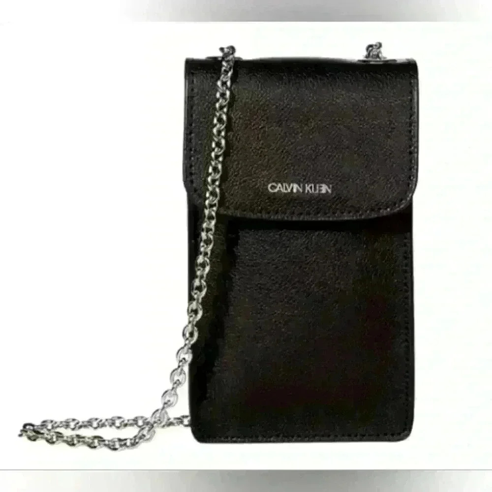 Calvin Klein Phone Crossbody Black Leather Excellent Condition